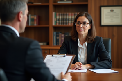 Femme d affaires en réunion avec un avocat dans un bureau professionnel