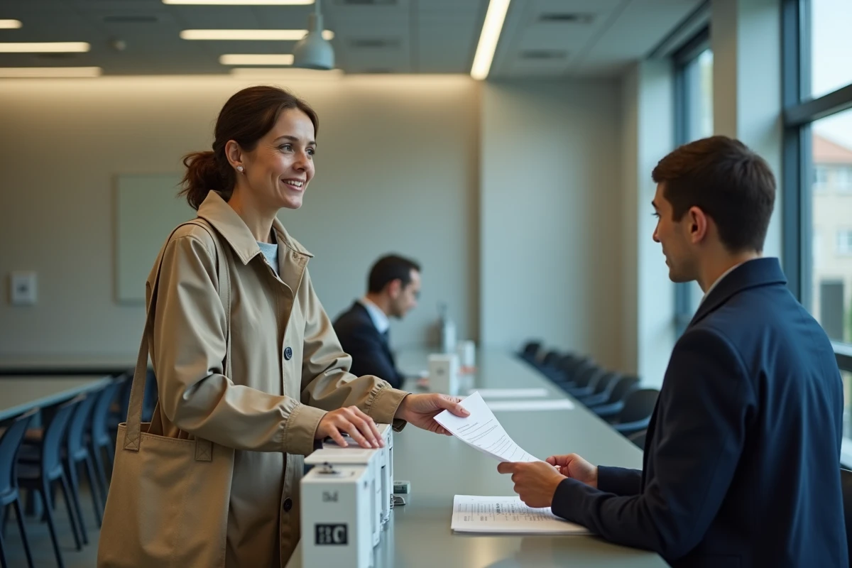 Femme signalant un changement de situation pour le RSA en se rendant à l'agence CAF en personne
