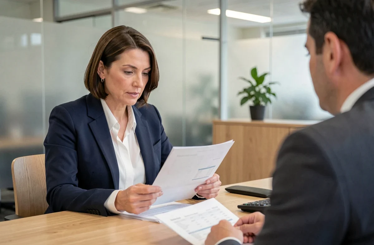 Femme consultant un conseiller bancaire CIC pour un investissement SCPI dans une agence moderne