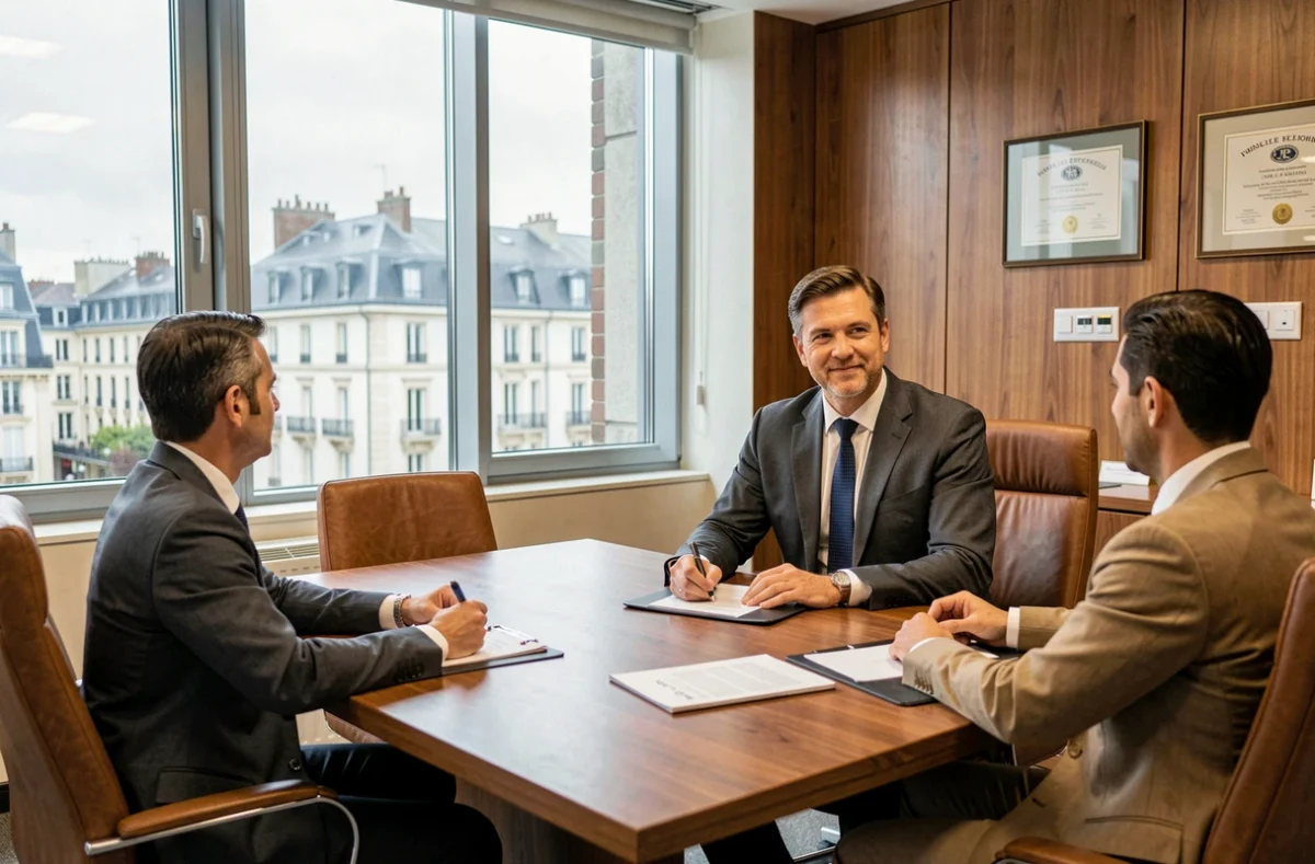 Un conseiller en gestion de patrimoine en Moselle rencontre ses clients dans un bureau moderne et professionnel
