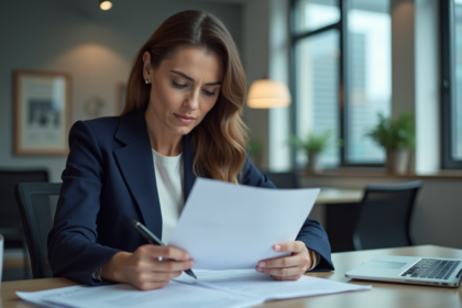 Femme d'affaires en réunion dans un bureau moderne