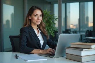 Femme d affaires concentrée travaillant sur son ordinateur dans un bureau moderne