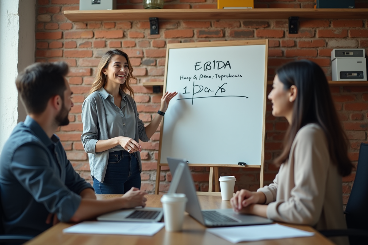Jeune femme expliquant EBITDA lors d une réunion informelle