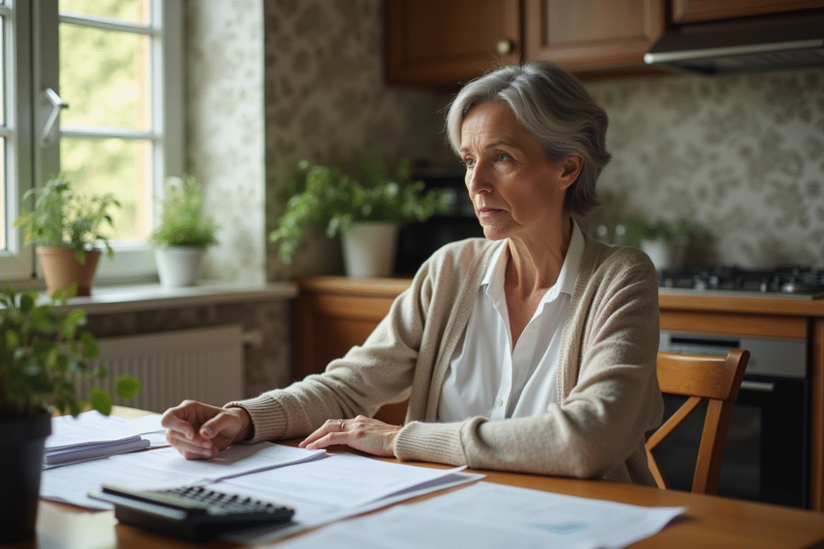 Femme d'âge moyen gère ses finances à la maison