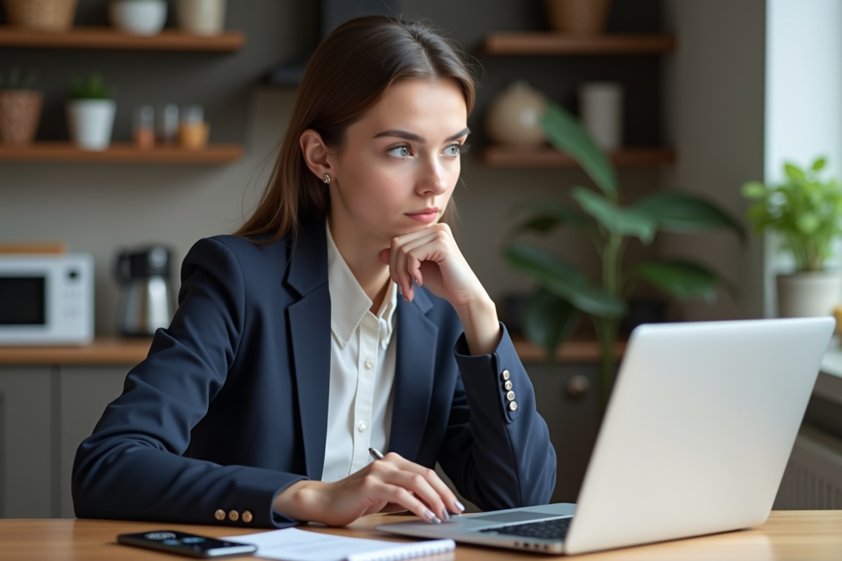 Jeune femme en blazer blanc et ordinateur pour crypto