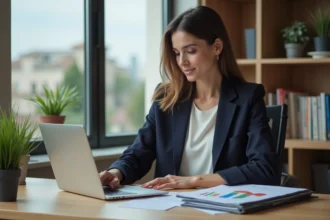 Femme d'affaires regardant un graphique financier dans son bureau