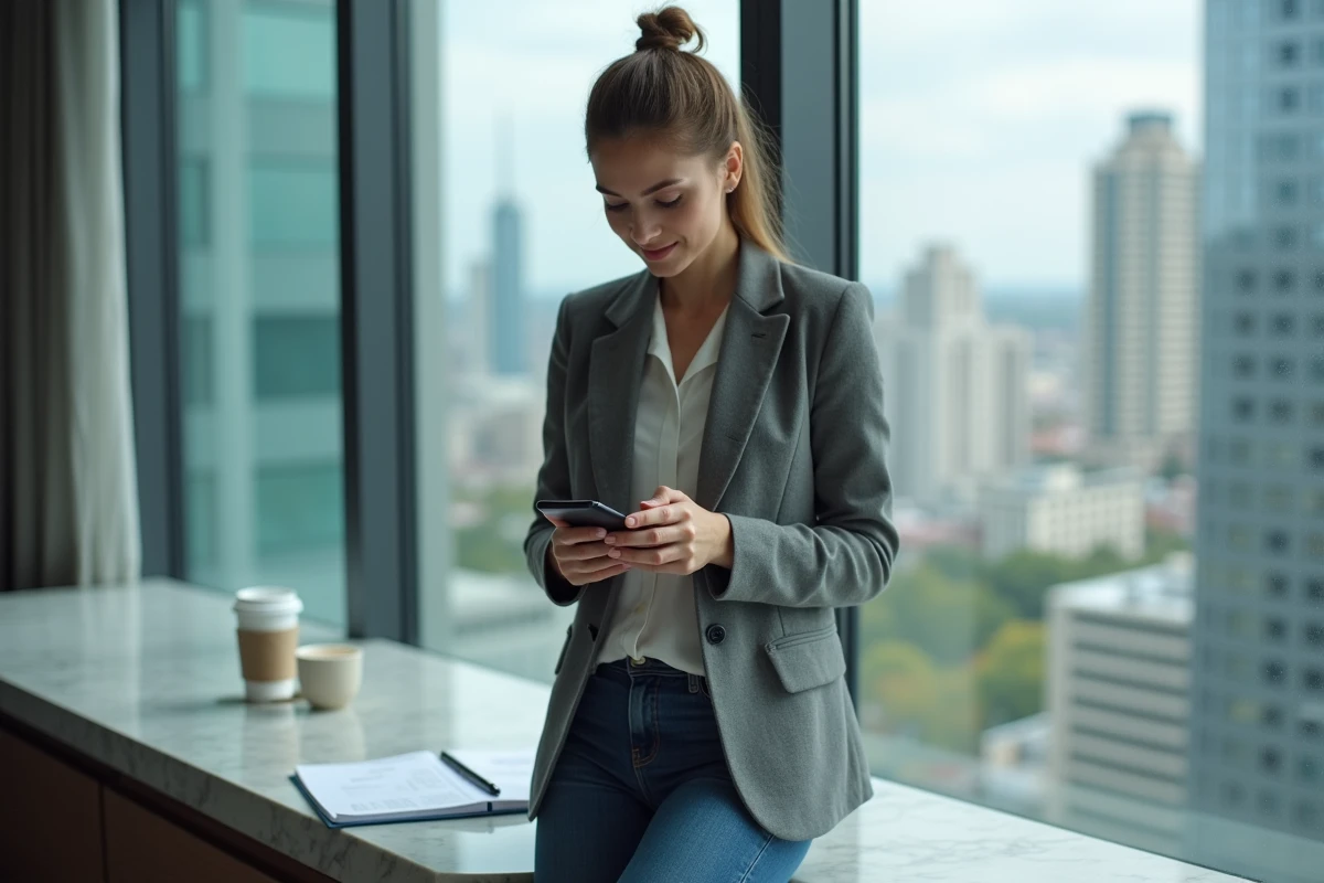 Jeune femme regardant son smartphone près d