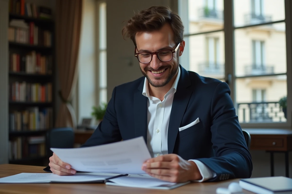 Homme d affaires parisien en costume bleu souriant