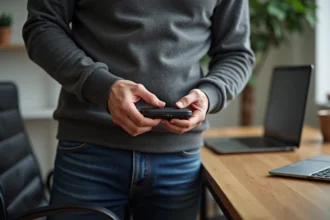 Jeune homme configurant un portefeuille crypto à domicile