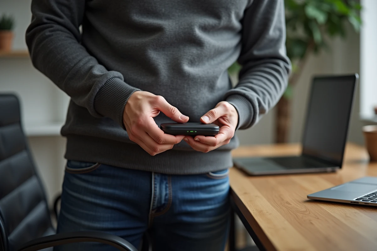 Jeune homme configurant un portefeuille crypto à domicile