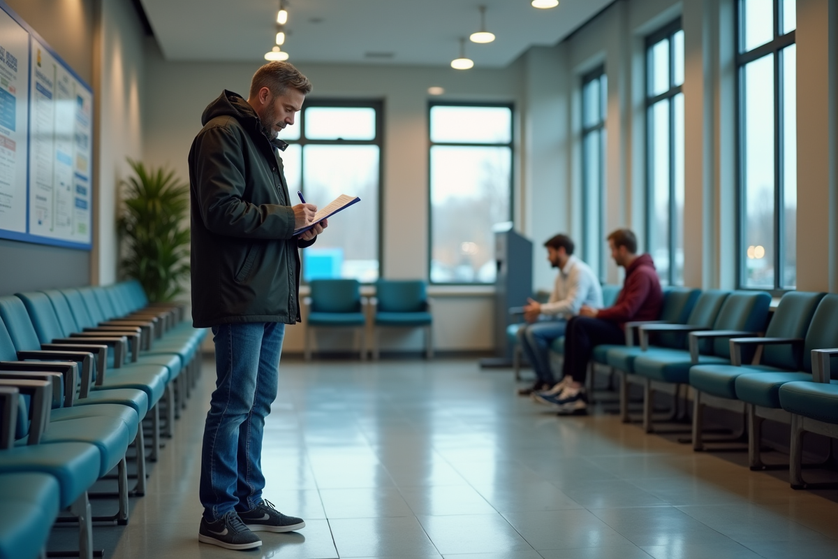 Homme remplissant un formulaire dans une agence d