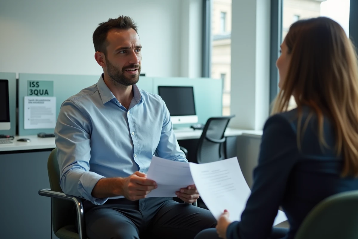Homme bénéficiaire du RSA en rendez-vous avec un conseiller emploi pour discuter de sa reprise d'activité professionnelle