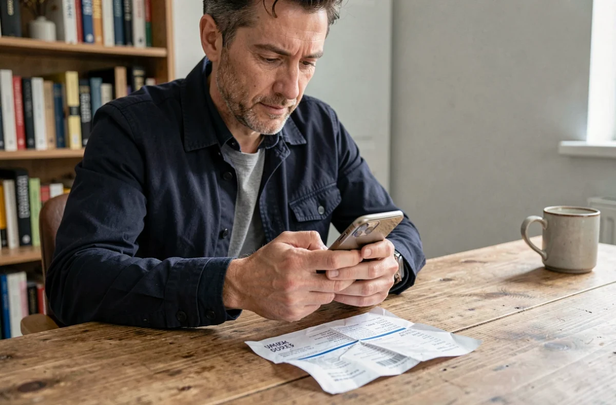 Homme scannant un ticket de caisse avec son smartphone pour obtenir un remboursement via l'application Quoty