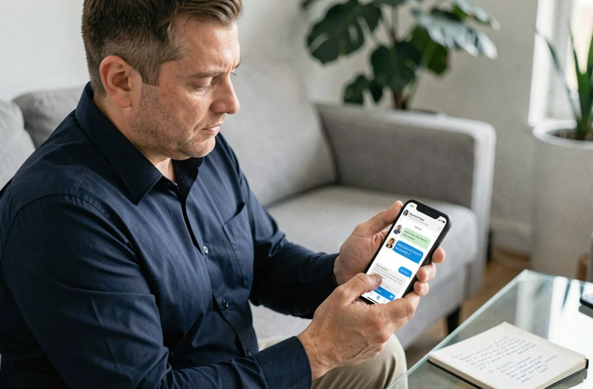 Homme contactant le service client Boursorama via l'application mobile pour contester des frais bancaires