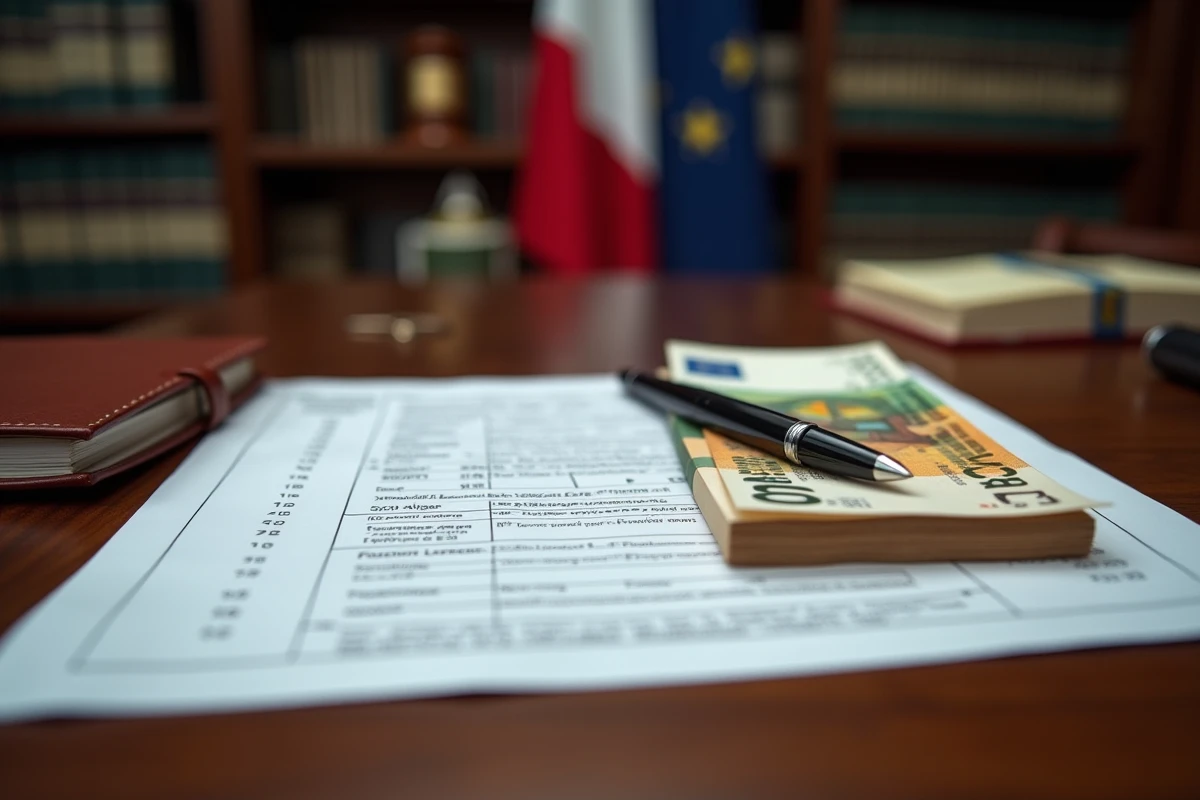 Documents officiels avec symboles euro et billets de banque sur un bureau institutionnel, illustrant la rémunération et le salaire d'un responsable politique français en 2026