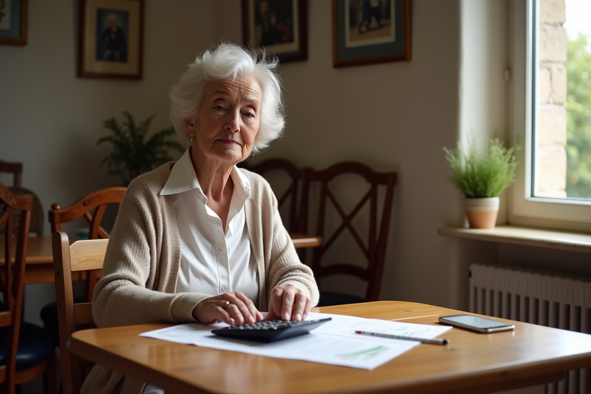 Femme retraitée avec déclaration de pension à la maison