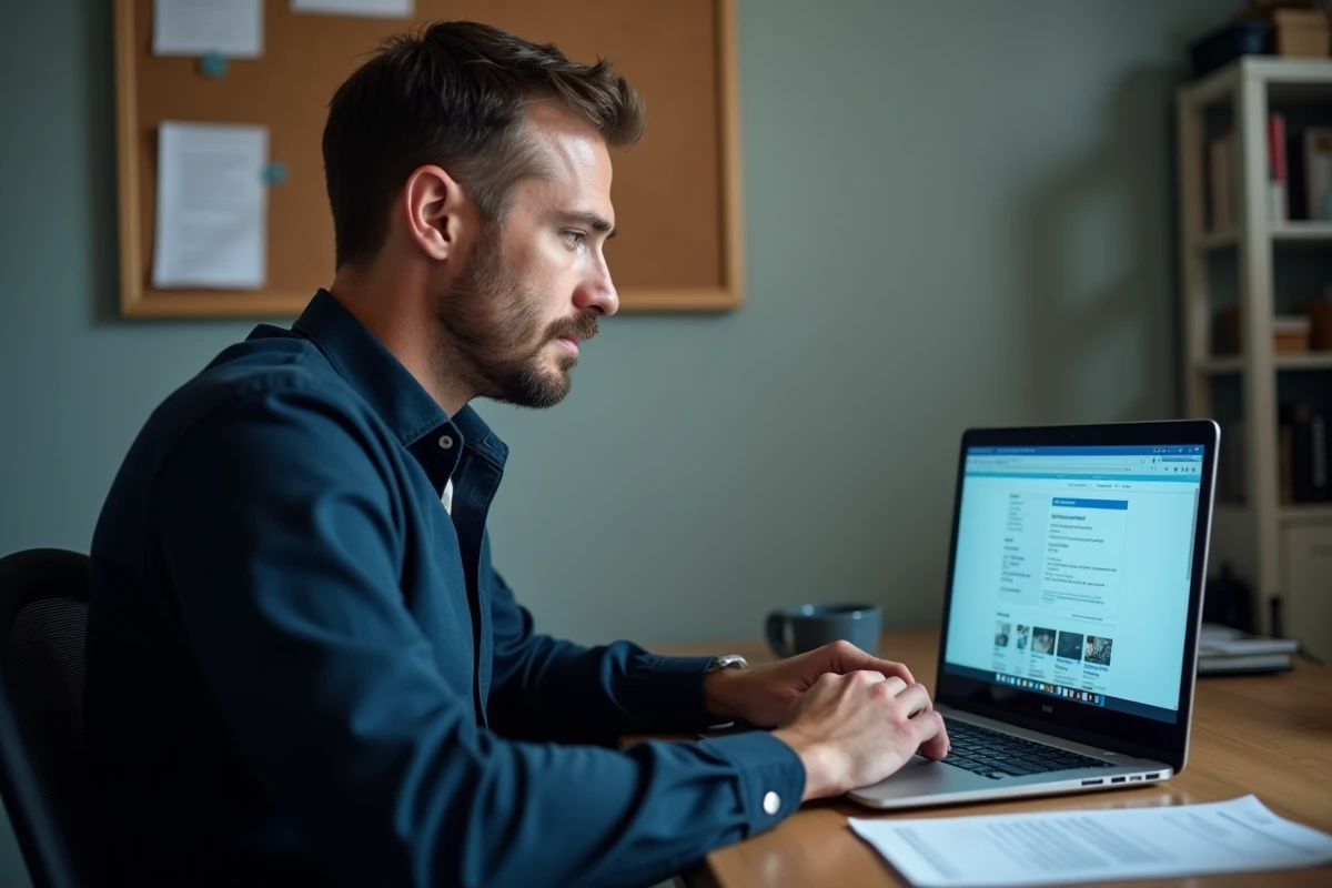 Homme déclarant un changement de situation RSA en ligne sur le site de la CAF depuis son domicile